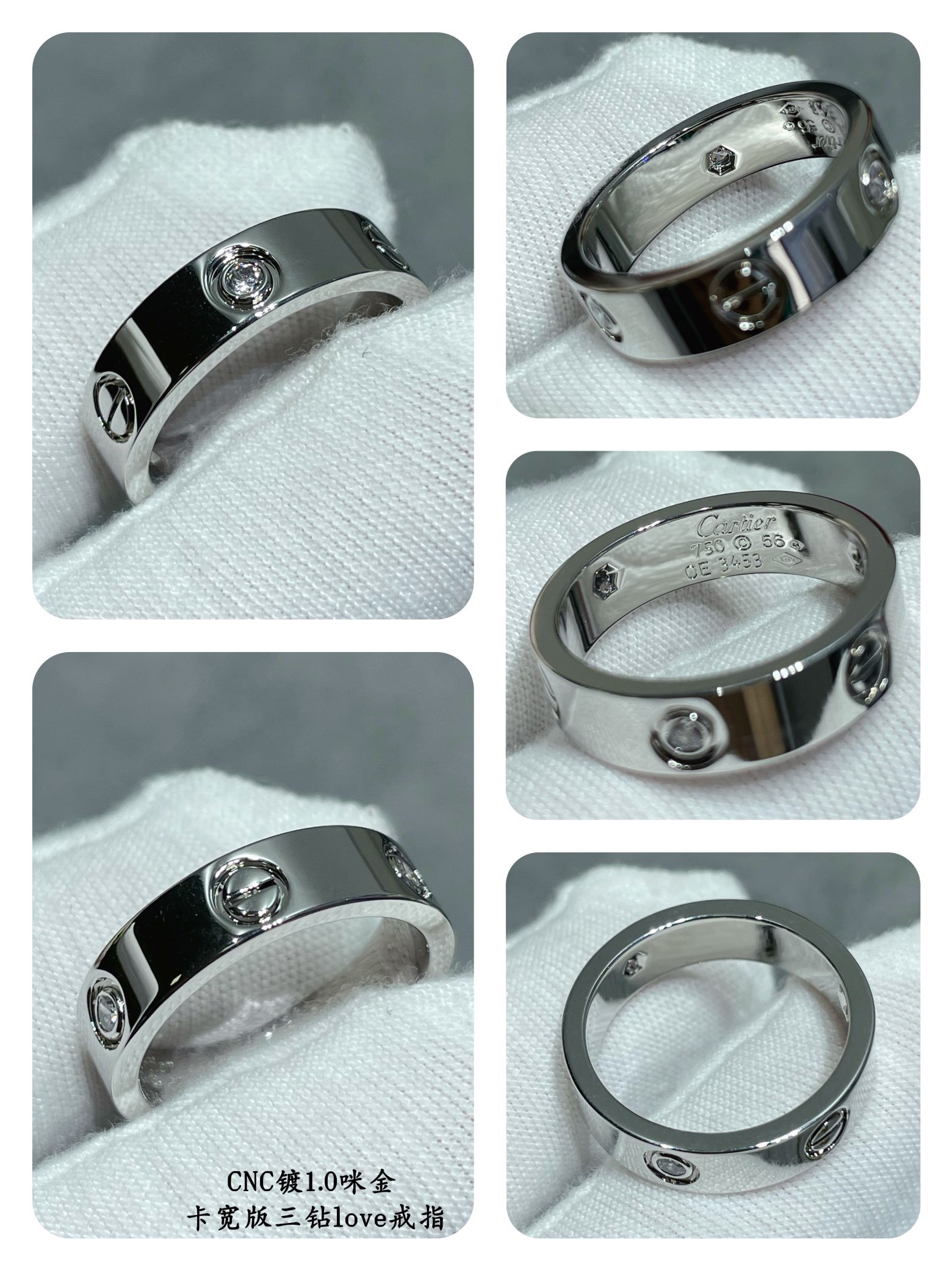 Ca*t1er Wide version three-D1am0nd LOVE Ring