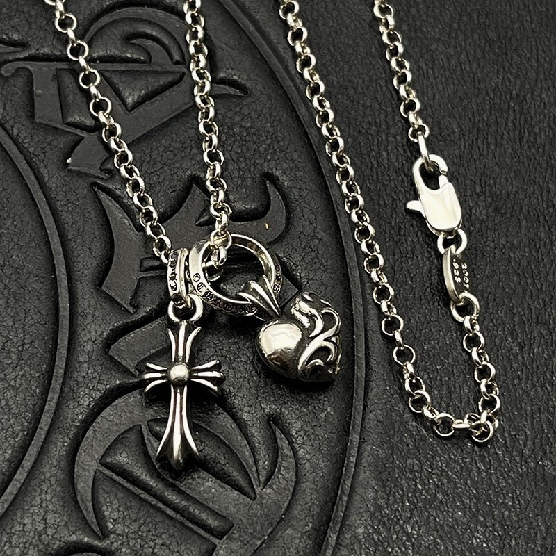 Ch*0me He**ts Heart and Cross Double Pendant Necklace