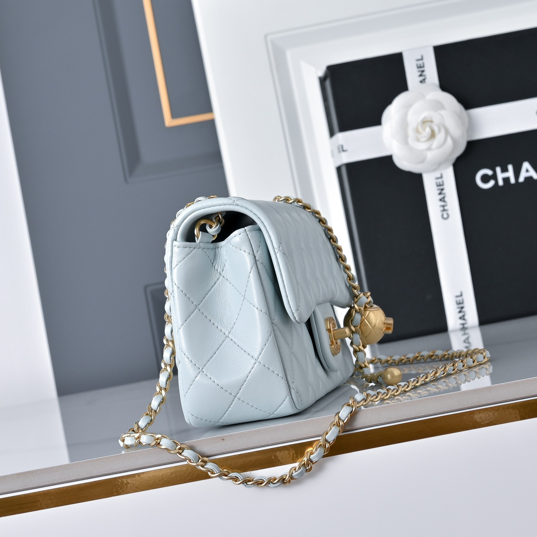 Ch**el Flap Bag Light Blue AS1787 20x13x7cm