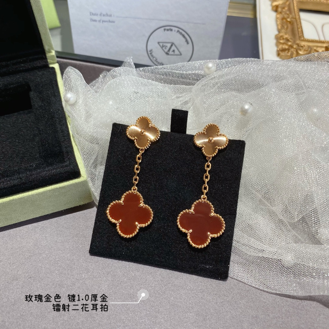 V*n Cl**f & Arpels laser red Two Flowers Earrings