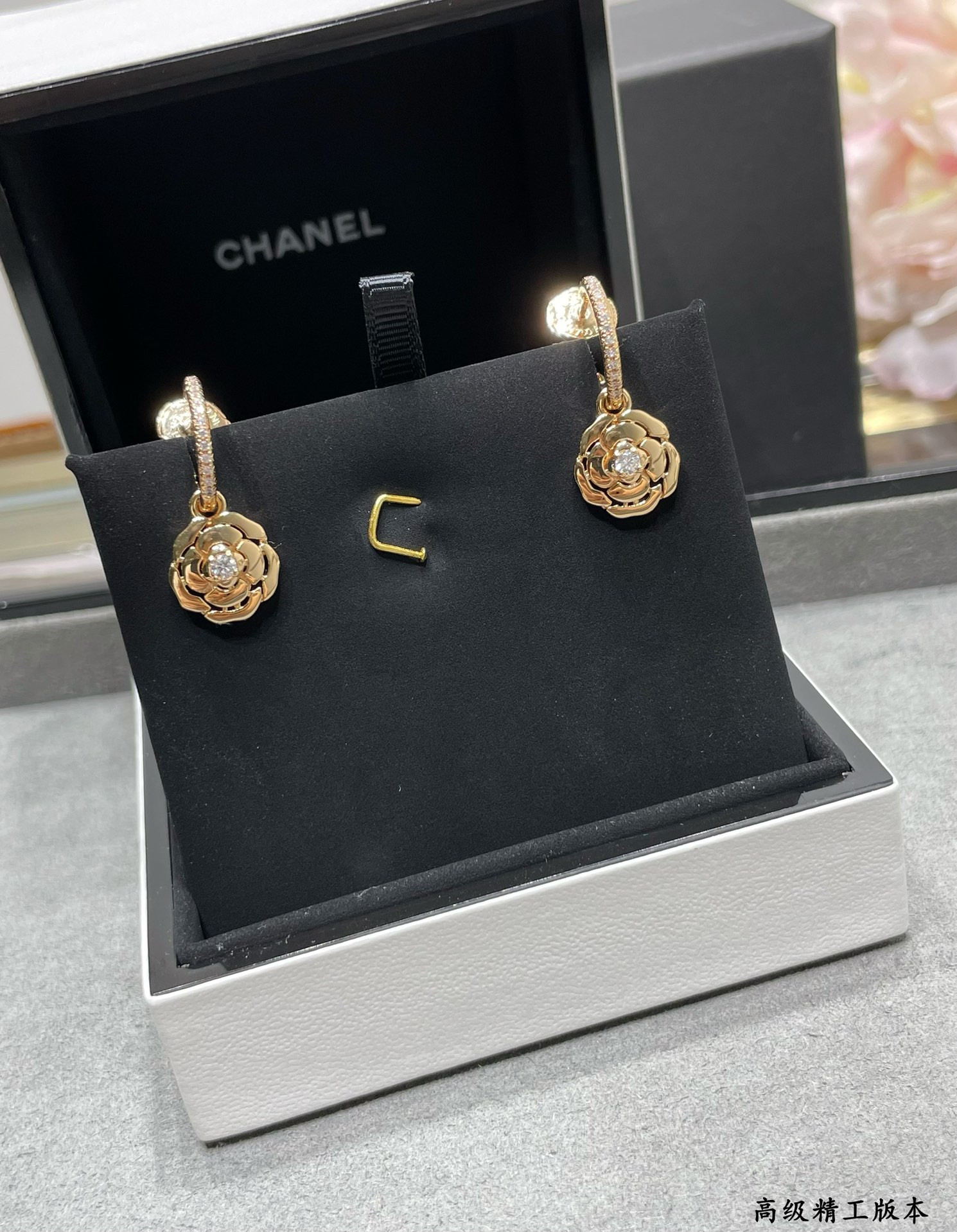 Ch**el Gold Camellia Earrings
