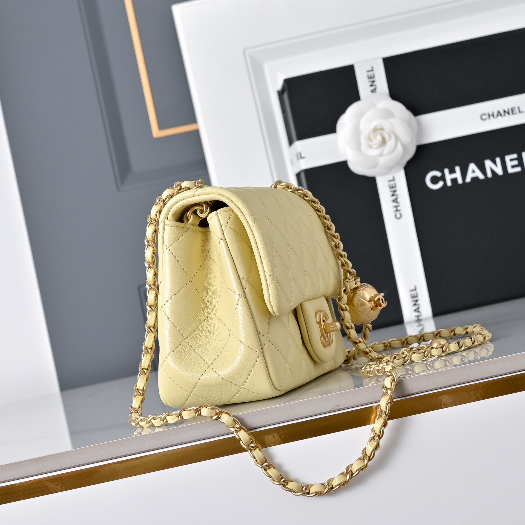 Ch**el Mini Flap Bag Butter Yellow AS1786 13.5x17x8cm