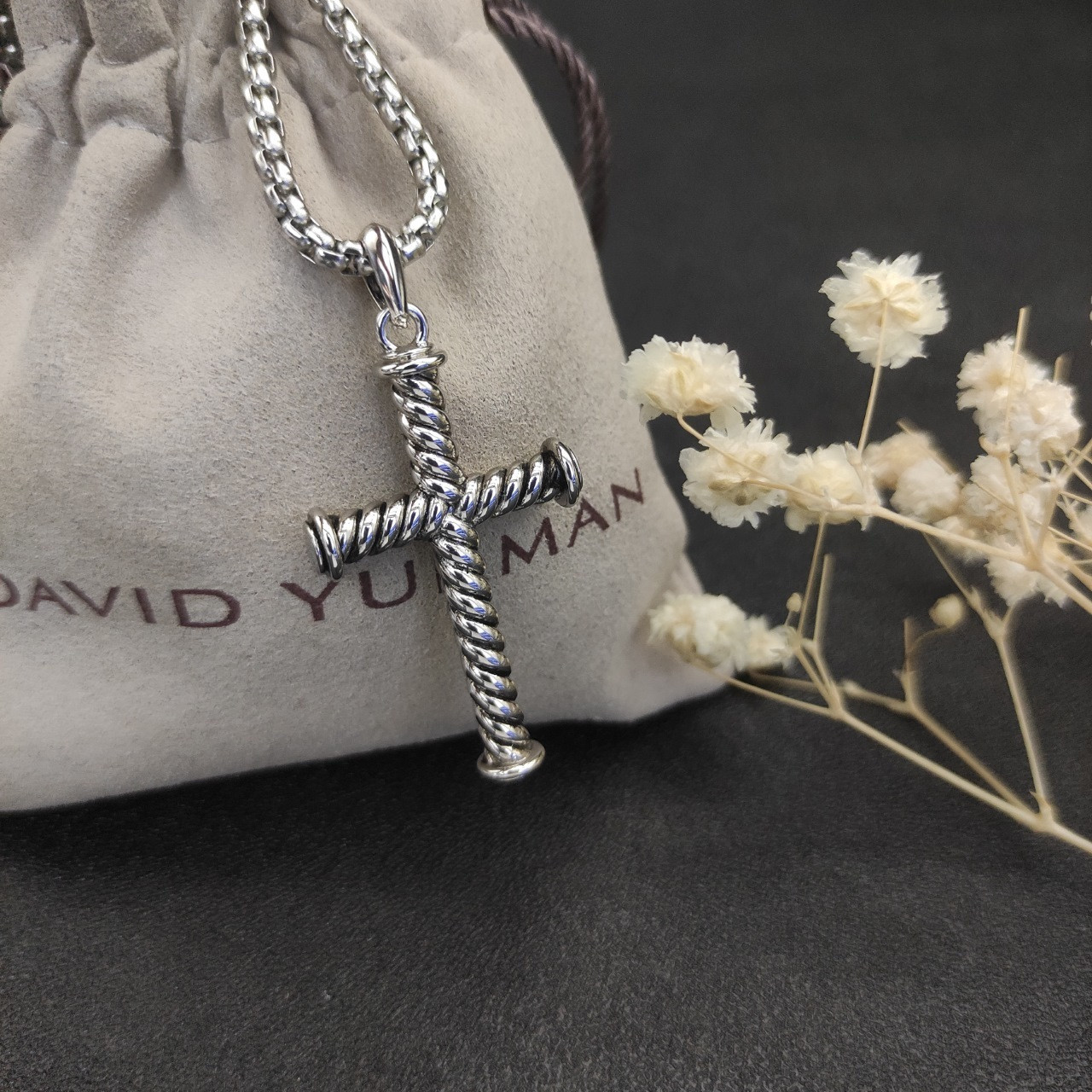 dau1d Yvrm*n cross necklace(chain length 50+5cm delay chain chain thickness 3mm)