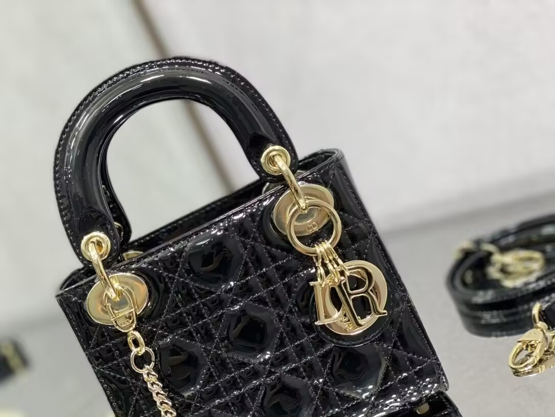 Mini Lady D10r Bag Patent Cannage Calfskin 17 x 15 x 7 cm