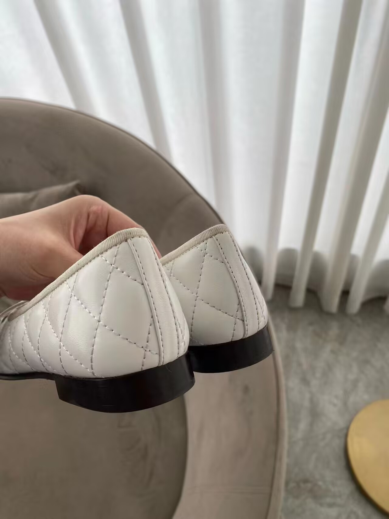 Ch**el BALLET FLATS  Aged Calfskin White & Black