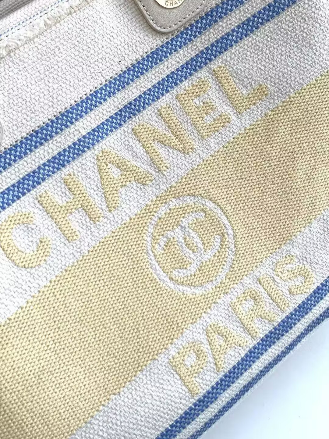 Ch**el Shopping Bag Cotton Canvas & Gold-Tone Metal 34x27x16cm