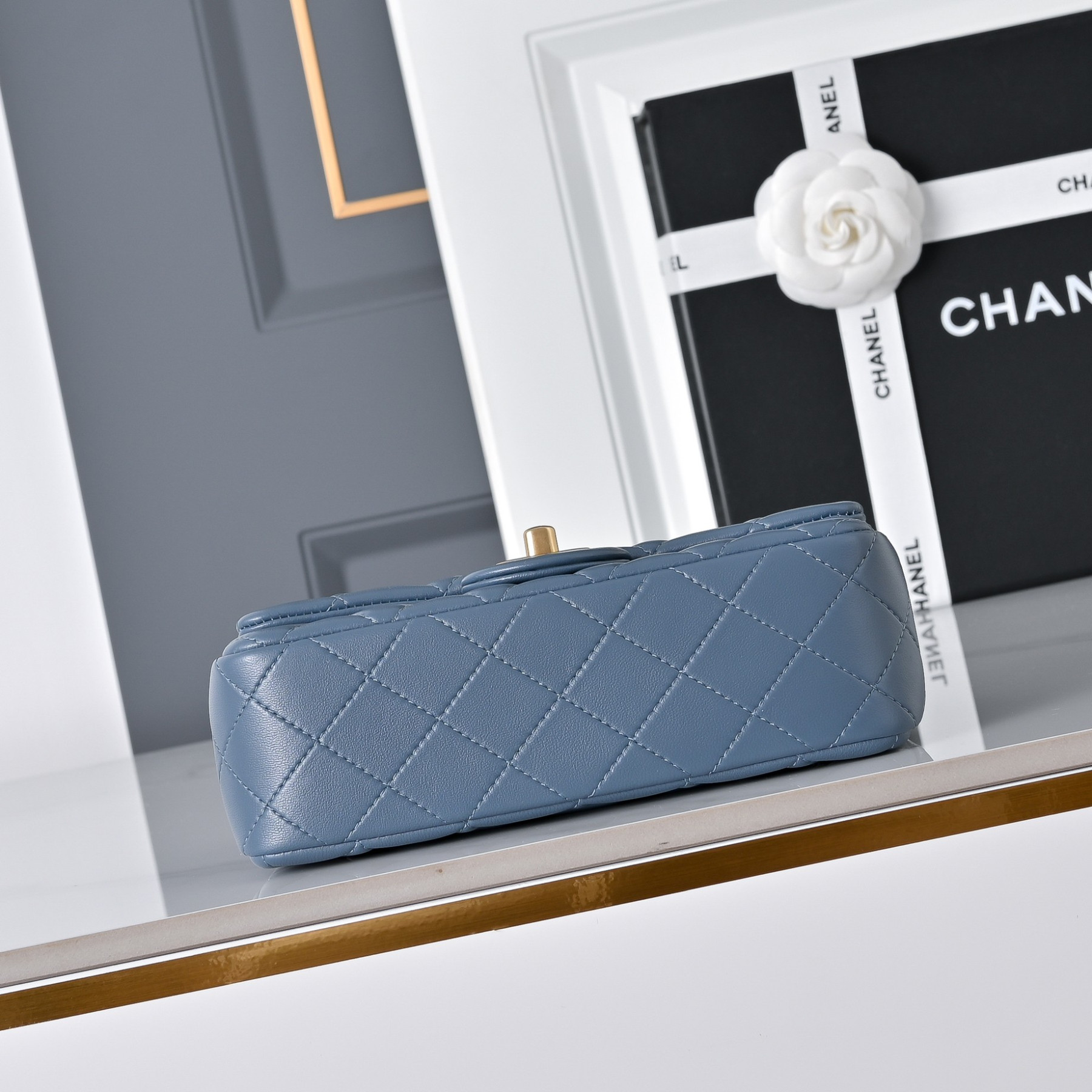 Ch**el Flap Bag Misty Blue AS1787 20x13x7cm