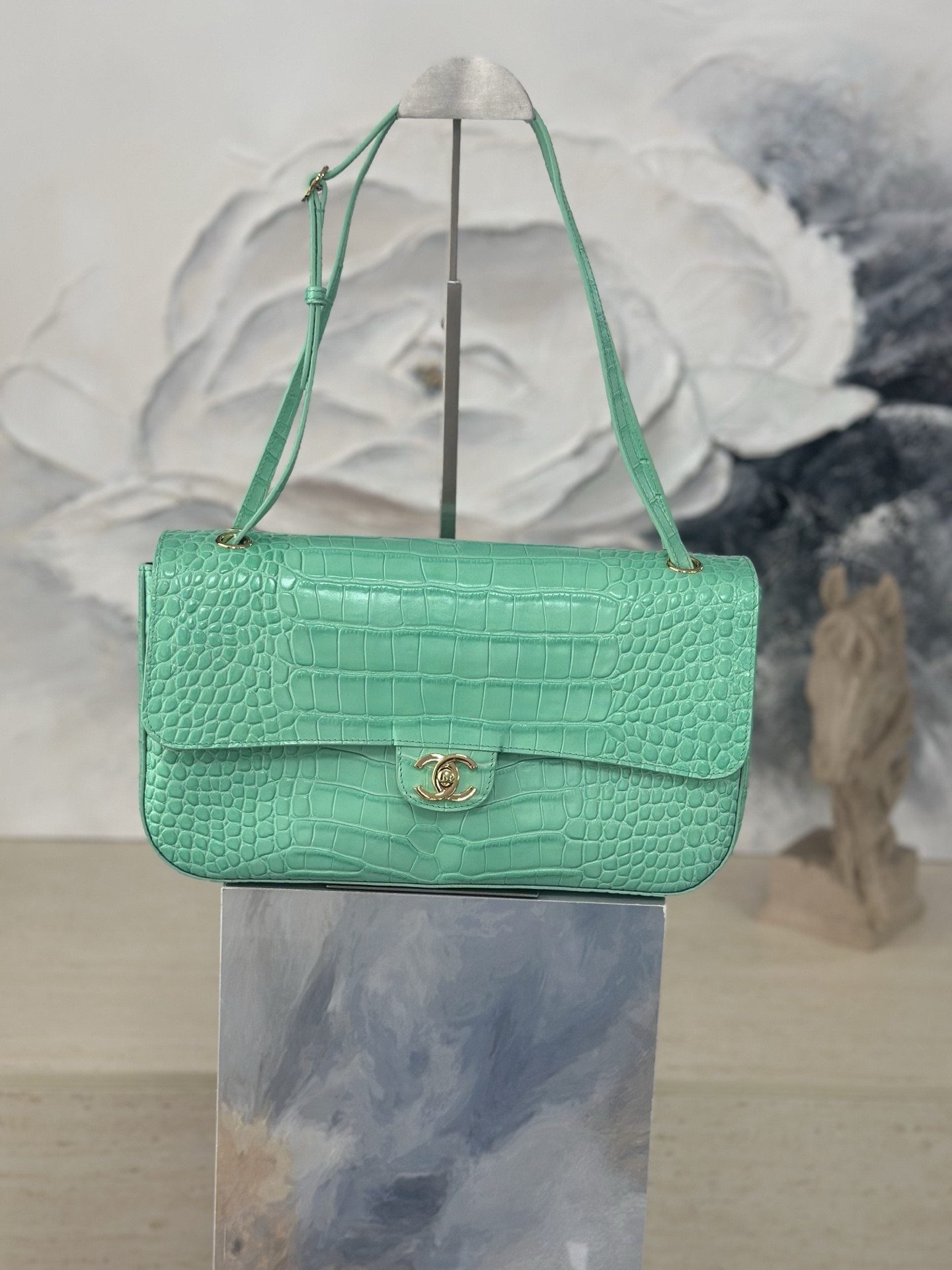 Ch**el Maxi Flap bag Glacier Blue Gold hardware AS6231 19.5x32x10cm