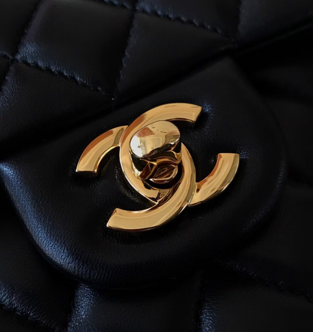 Ch**el SMALL CLASSIC HANDBAG Gold  Metal Black 14.5×23×6cm