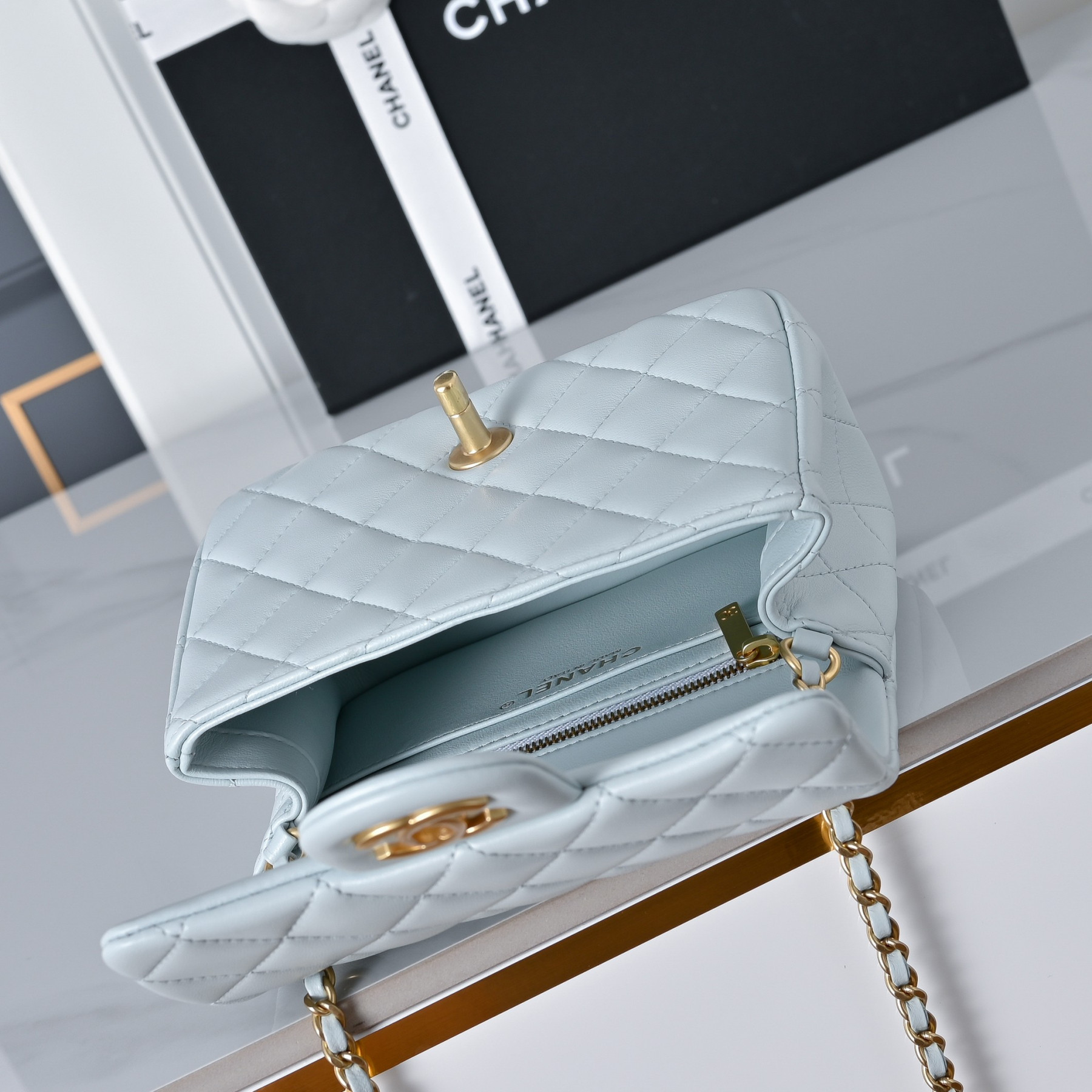 Ch**el Mini Flap Bag Light Blue AS1786 13.5x17x8cm