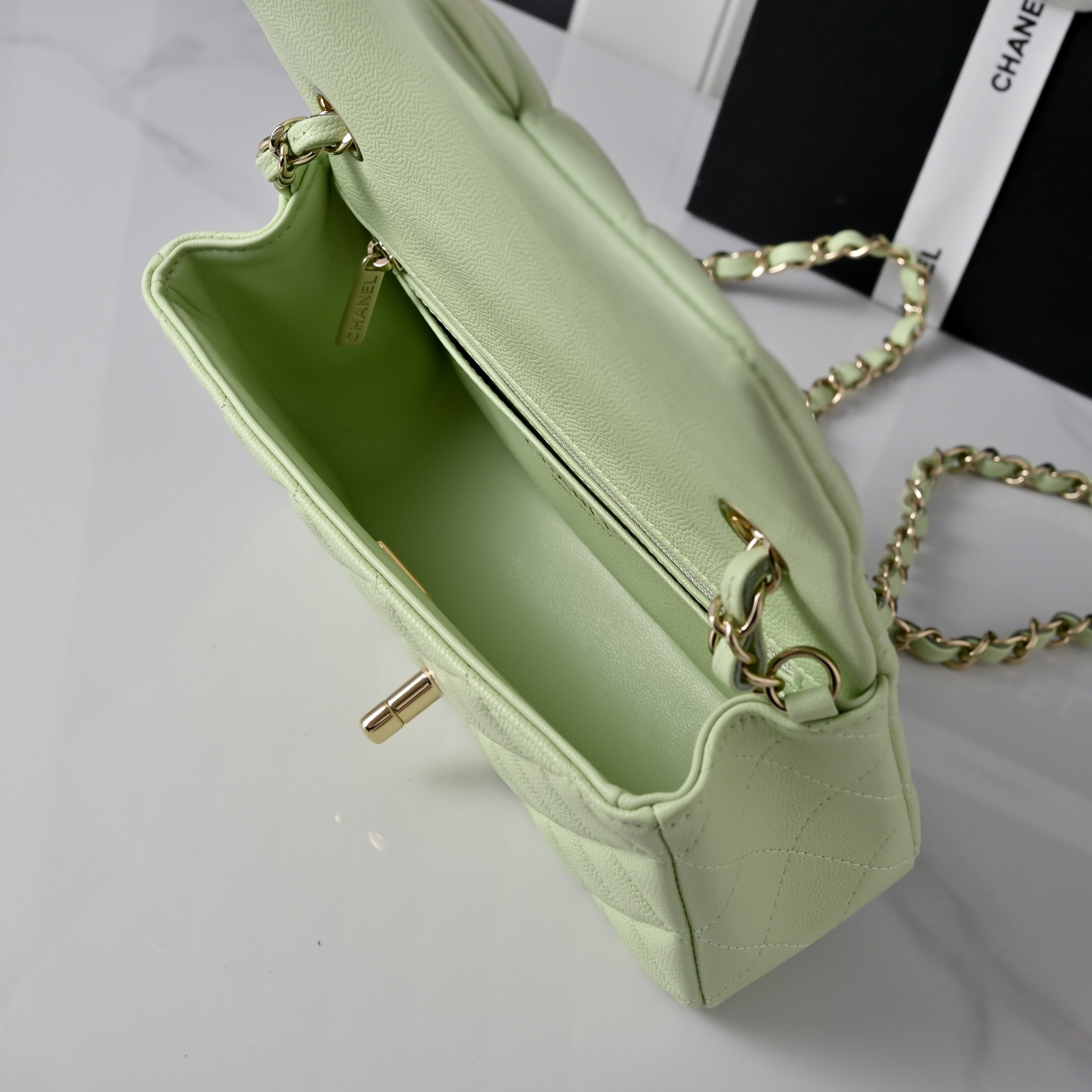 Ch**el Mini Flap Bag Caviar Leather with Light Gold Hardware A69900 20x12x6cm