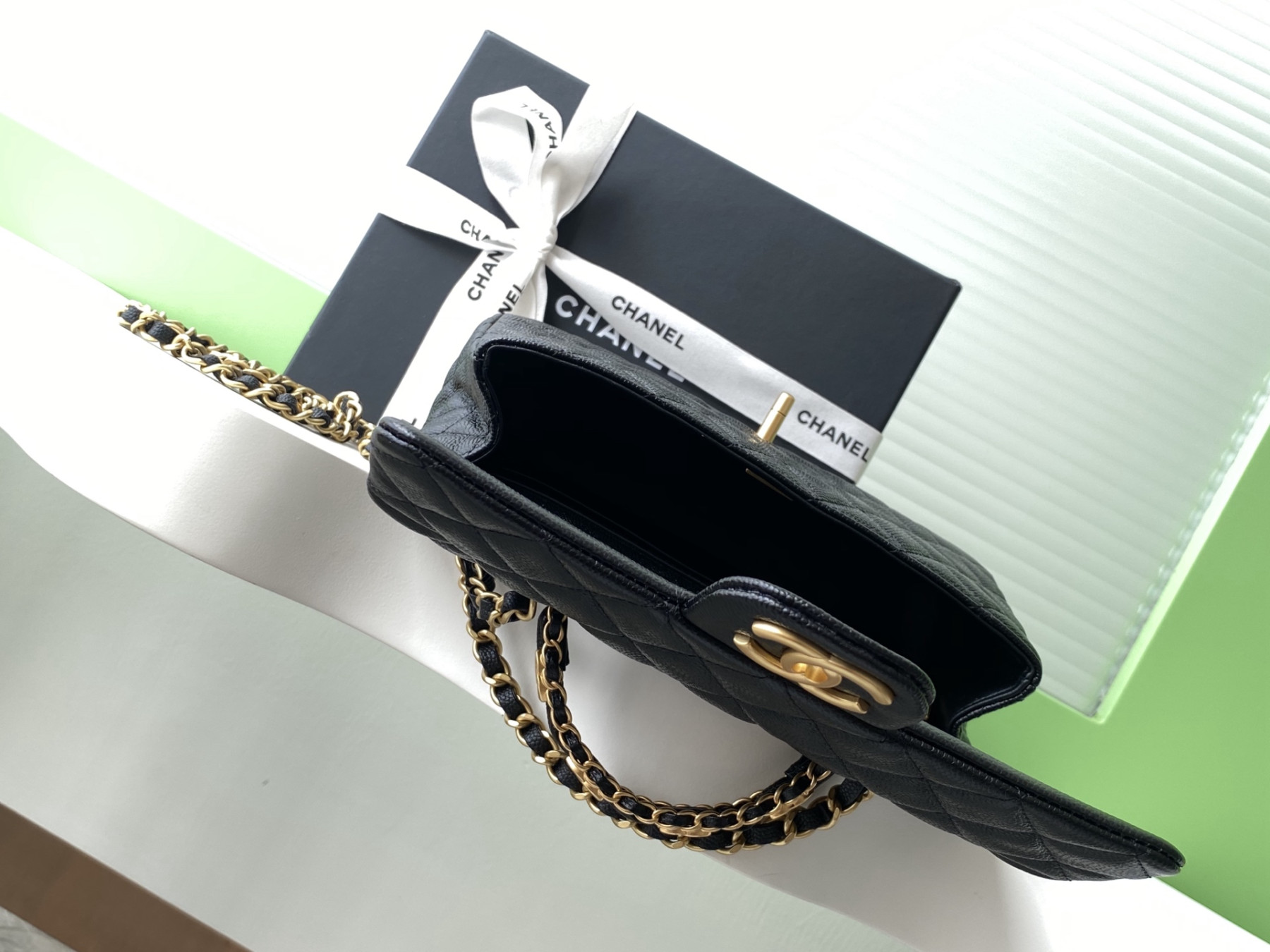 Ch**el FLAP BAG WITH TOP HANDLE 22.5x13.5x6cm