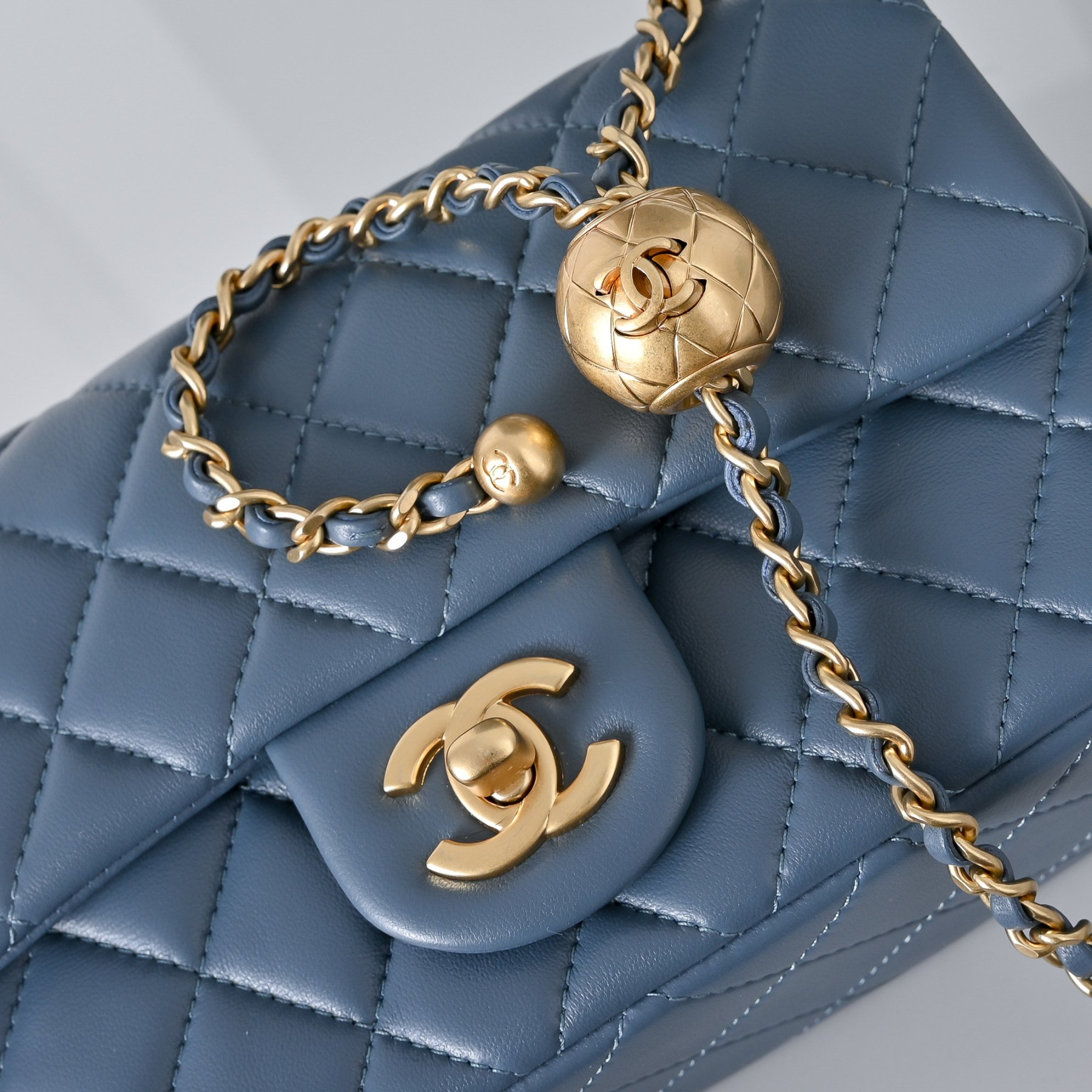 Ch**el Flap Bag Misty Blue AS1787 20x13x7cm