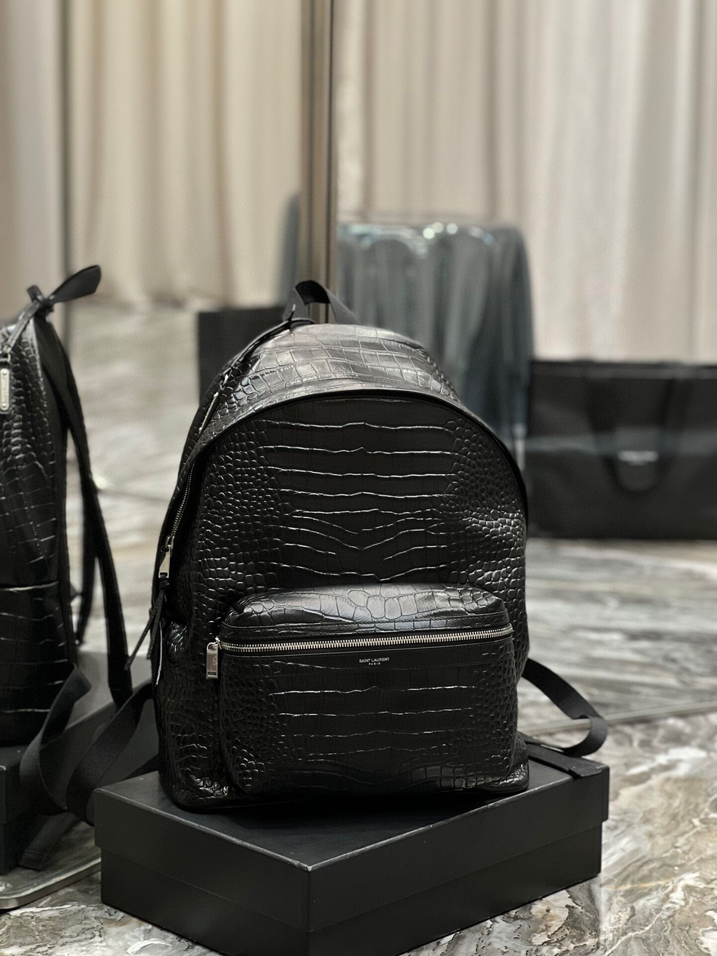 Y51 CITY BACKPACK IN CROCODILE-EMBOSSED LEATHER 12.2 X 16.1 X 8.6 inches