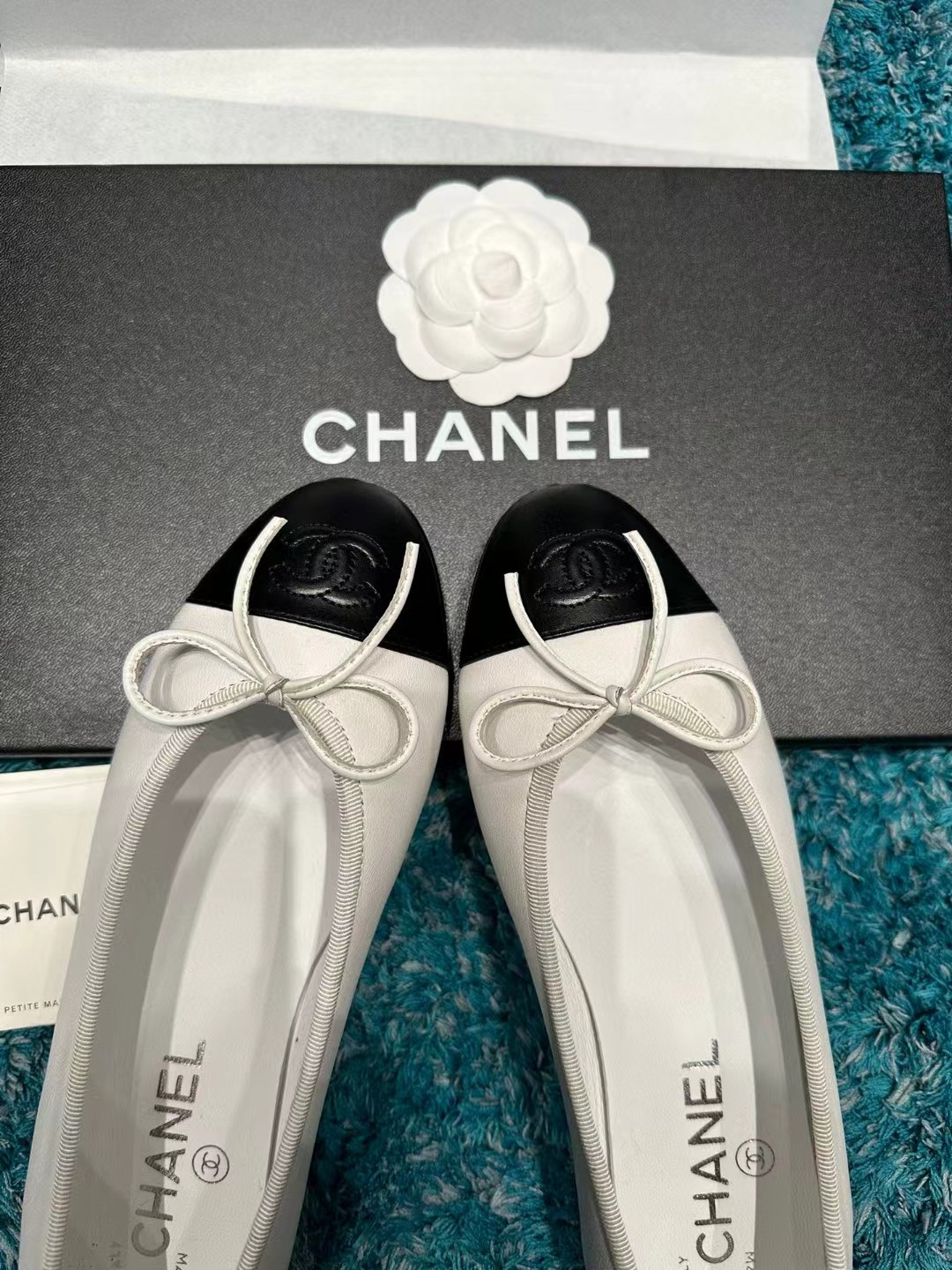 Ch**el BALLET FLATS Lambskin & Grosgrain