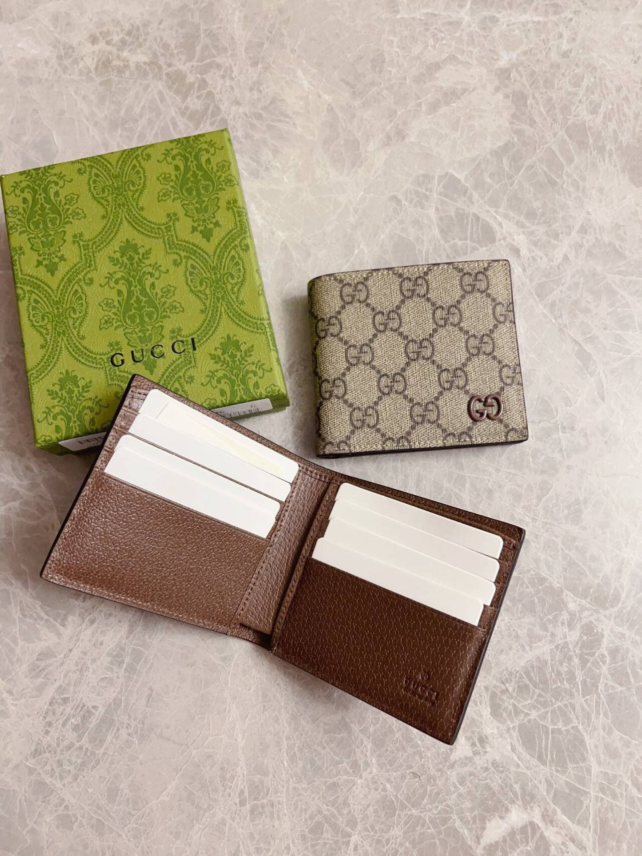 Gvc*1 Brown Interior GG Bi-fold Wallet 10x8.9cm