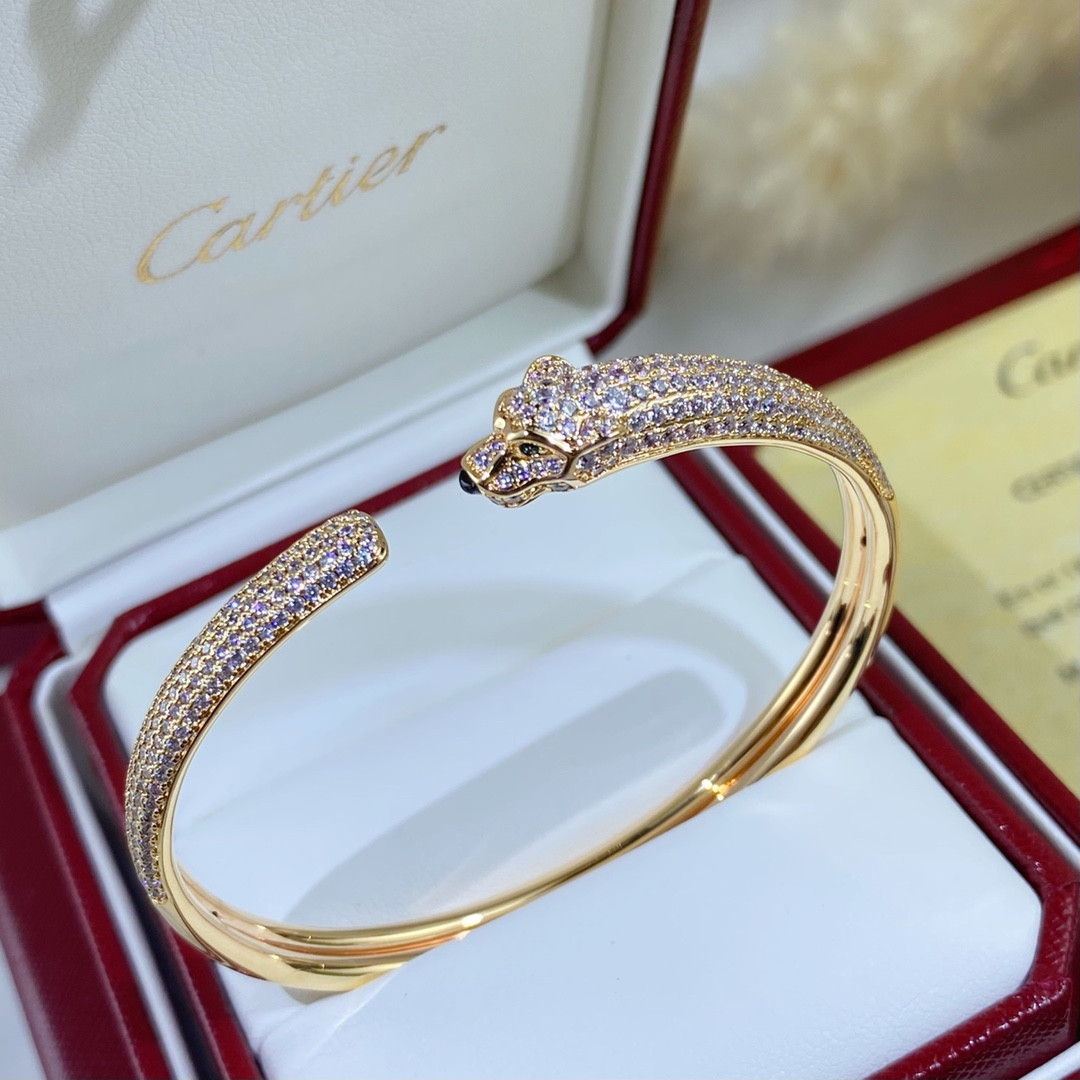 Ca*t1er Hand-set D1am0nd thin half D1am0nd leopard Bracelet