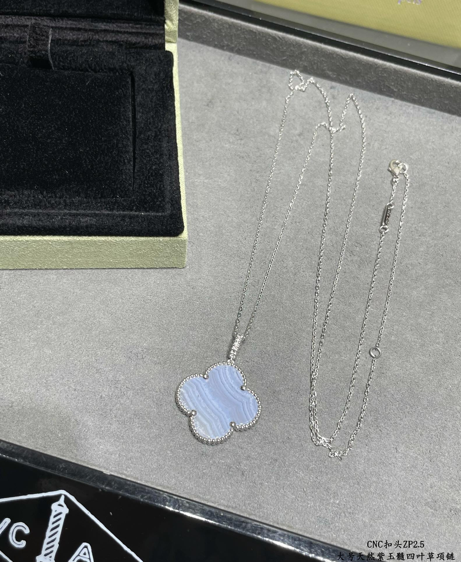 V*n Cl**f & Arpels Large Four Leaf Clover Necklace Diameter approx 2.5cm,Chain length approx 80cm