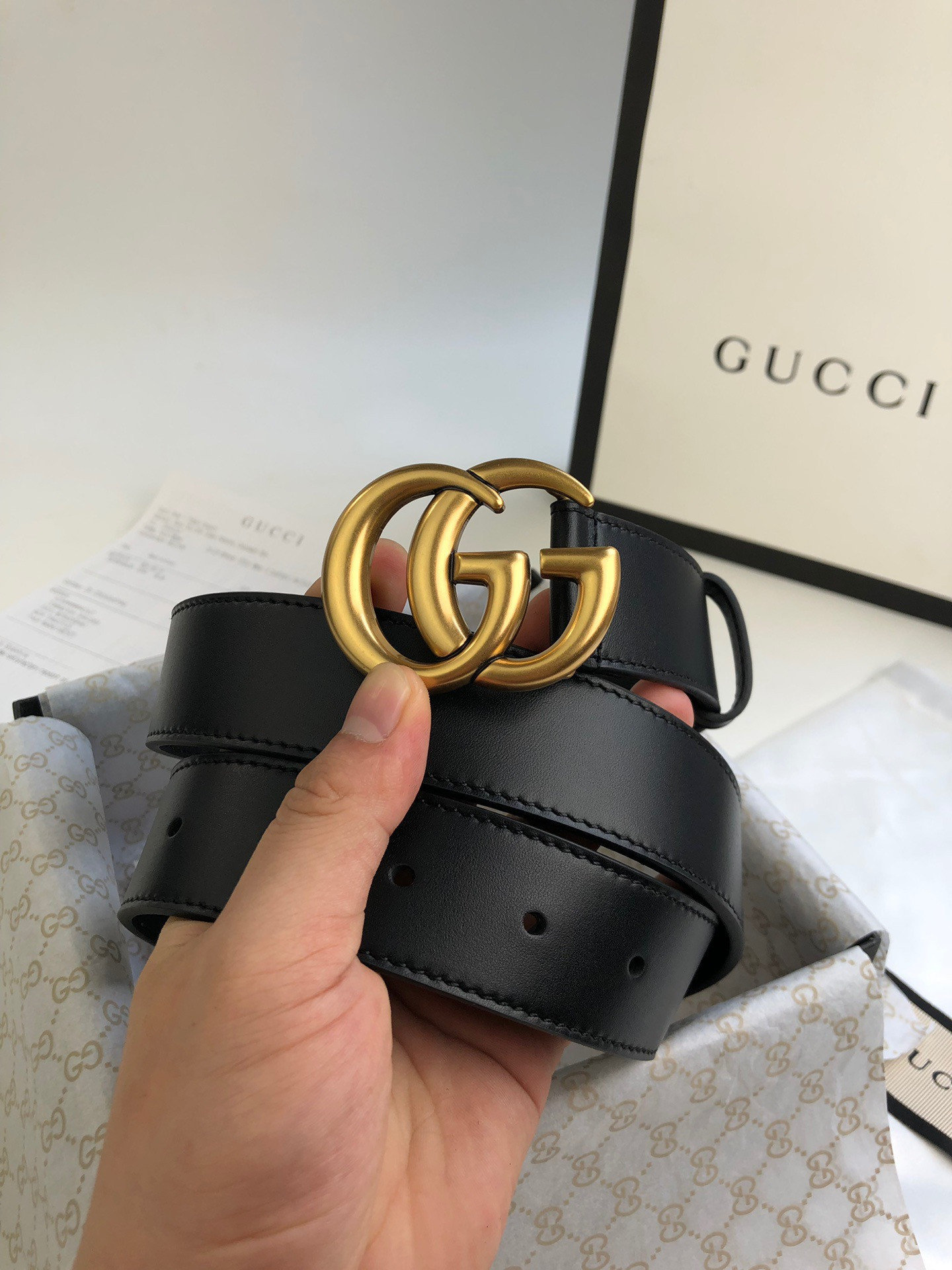 Gvc*1 Wide leather belt with Double G buckle 3.0