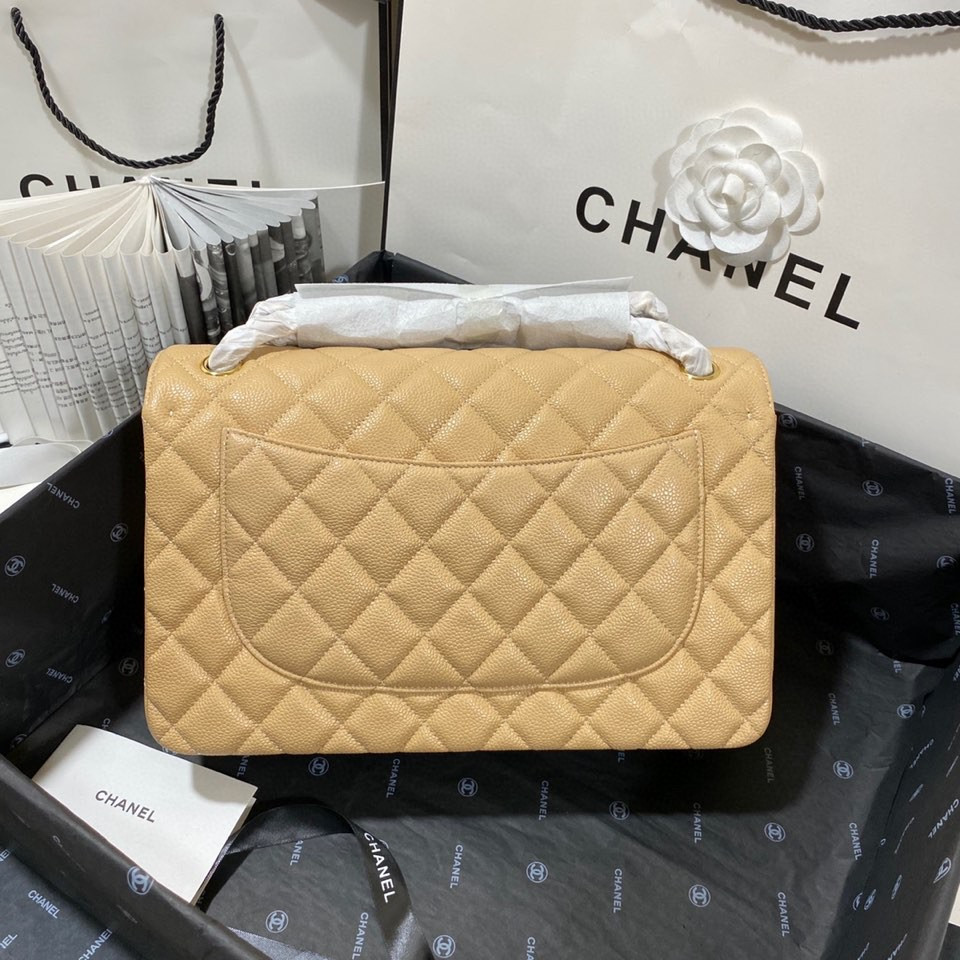 Ch**el Classic Flap Jumbo 30cm CF Khaki Gold 7.6 × 11.7 × 3.9 in