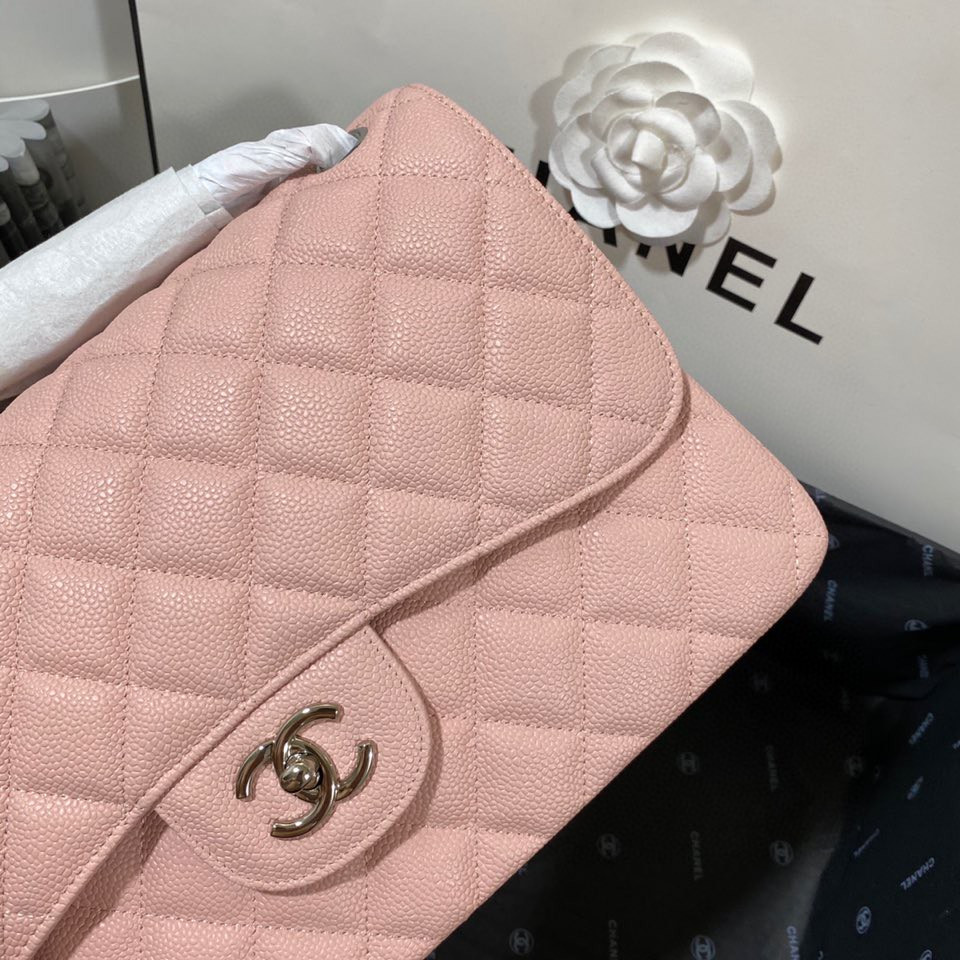 Ch**el Classic Flap Jumbo 30cm CF Pink Silver 7.6 × 11.7 × 3.9 in
