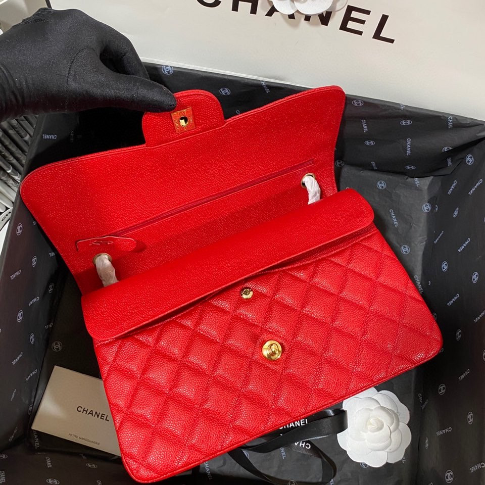 Ch**el Classic Flap Jumbo 30cm CF Red Gold 7.6 × 11.7 × 3.9 in