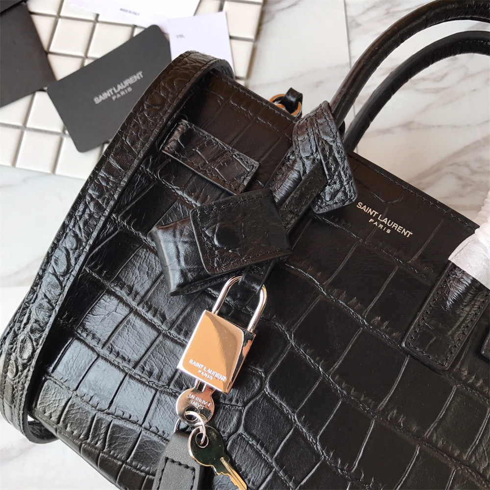 Y51 SAC DE JOUR NANO IN MATTE CROCODILE EMBOSSED LEATHER BLACK