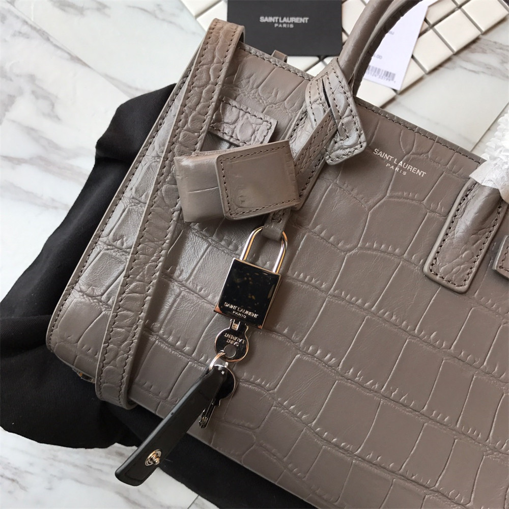 Y51 SAC DE JOUR NANO IN MATTE CROCODILE EMBOSSED LEATHER DARK GREY