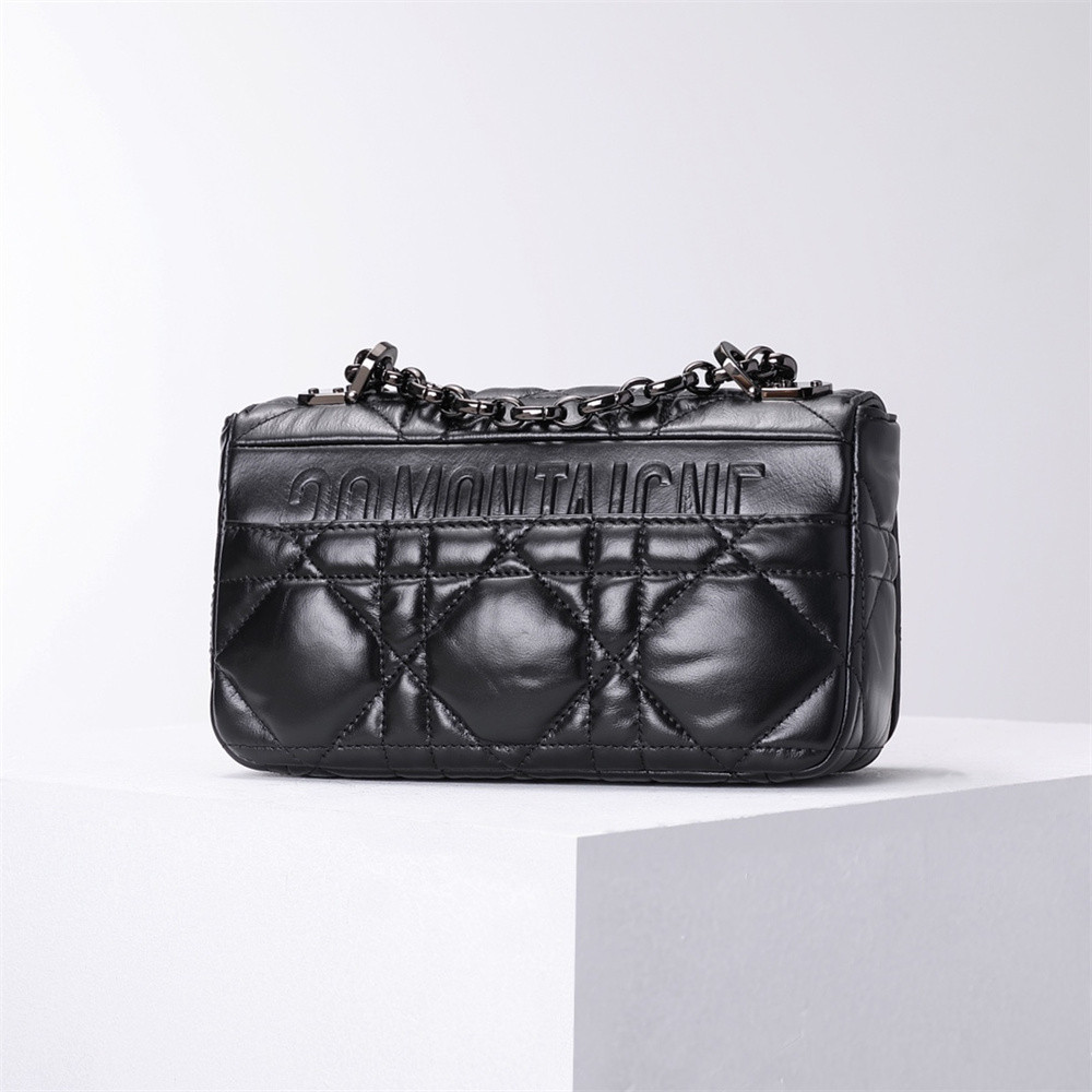 LARGE D10r CARO BAG Black S*pple Cannage Calfskin With Silver Hardware 29 x 18 x 10 cm