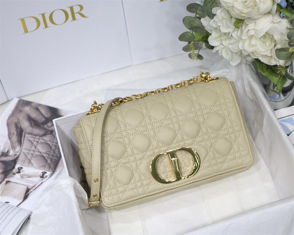 MEDIUM D10r CARO BAG Beige S*pple Cannage Calfskin 25.5 x 15.5 x 8 cm