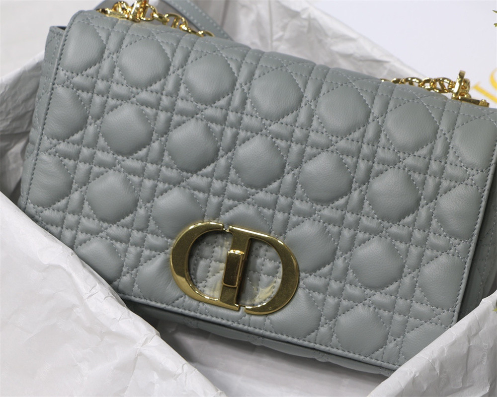 LARGE D10r CARO BAG Stone Gray S*pple Cannage Calfskin 29 x 18 x 10 cm