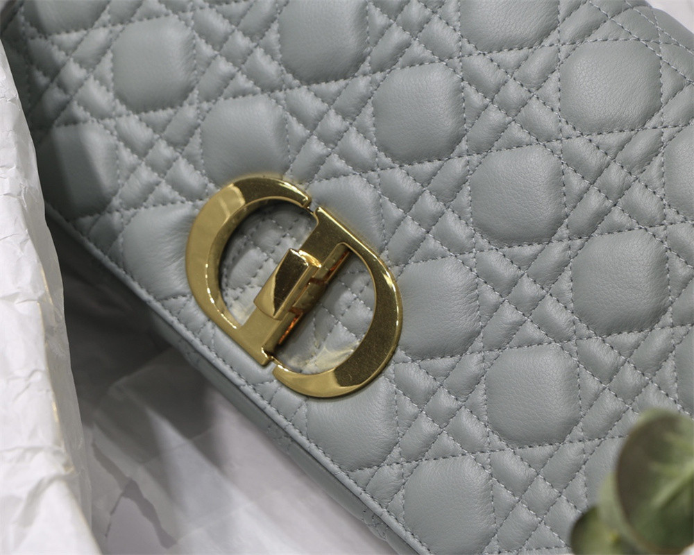 LARGE D10r CARO BAG Stone Gray S*pple Cannage Calfskin 29 x 18 x 10 cm