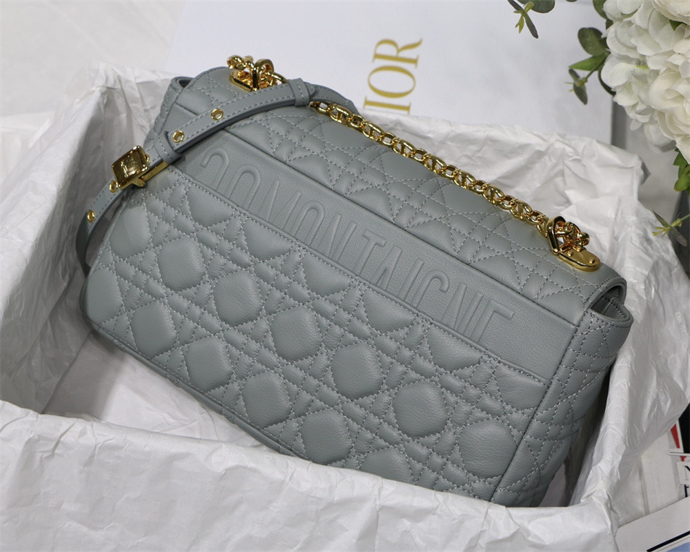LARGE D10r CARO BAG Stone Gray S*pple Cannage Calfskin 29 x 18 x 10 cm