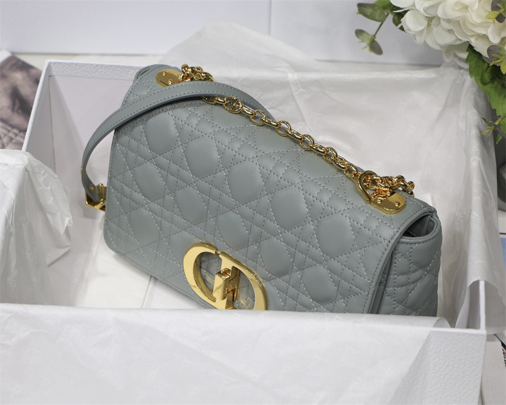 MEDIUM D10r CARO BAG Ethereal Gray S*pple Cannage Calfskin 25.5 x 15.5 x 8 cm