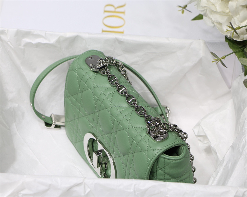 SMALL D10r CARO BAG gREEN S*pple Cannage Calfskin With Silver Hardware 20 x 12 x 7 cm