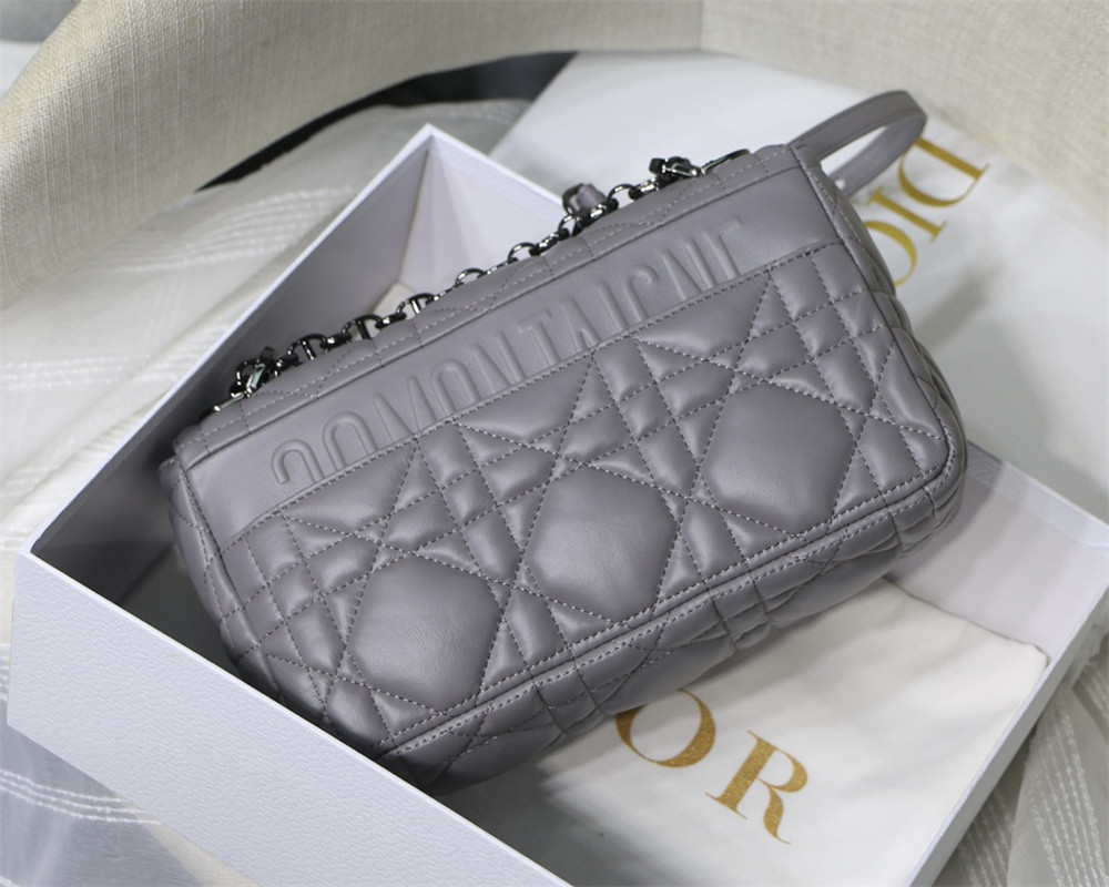 MEDIUM D10r CARO BAG Grey S*pple Cannage Calfskin With Black Hardware 25.5 x 15.5 x 8 cm