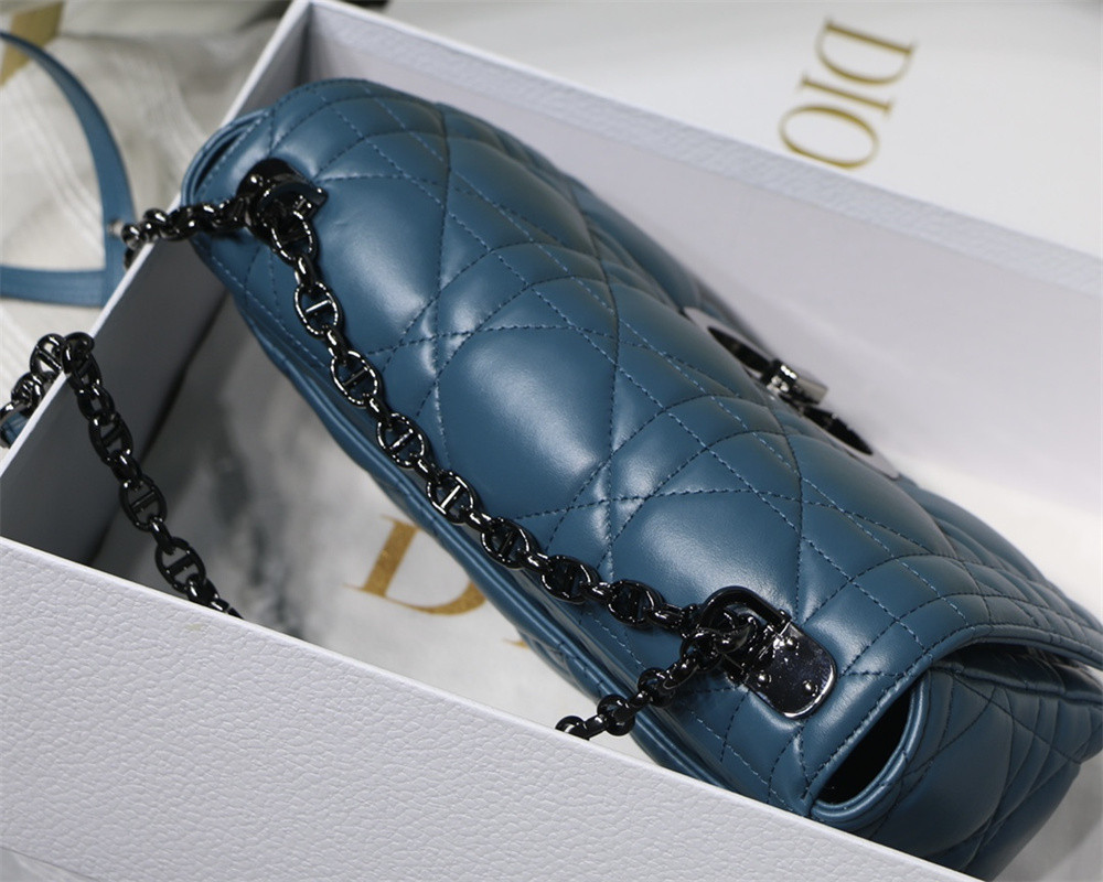 MEDIUM D10r CARO BAG Navy S*pple Cannage Calfskin With Silver Hardware 25.5 x 15.5 x 8 cm
