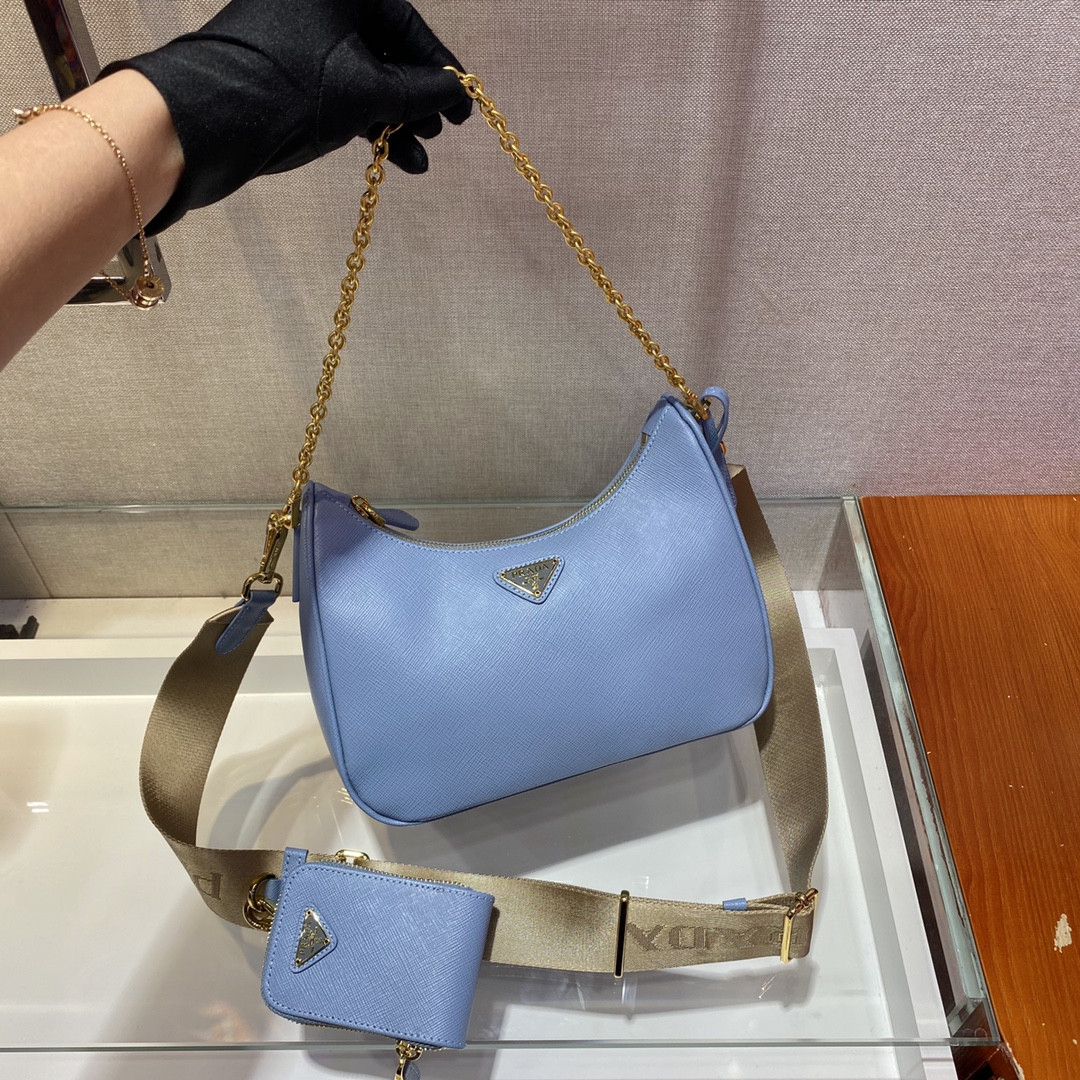 Pra*a Re-Edition 2005 Saffiano leather bag blue