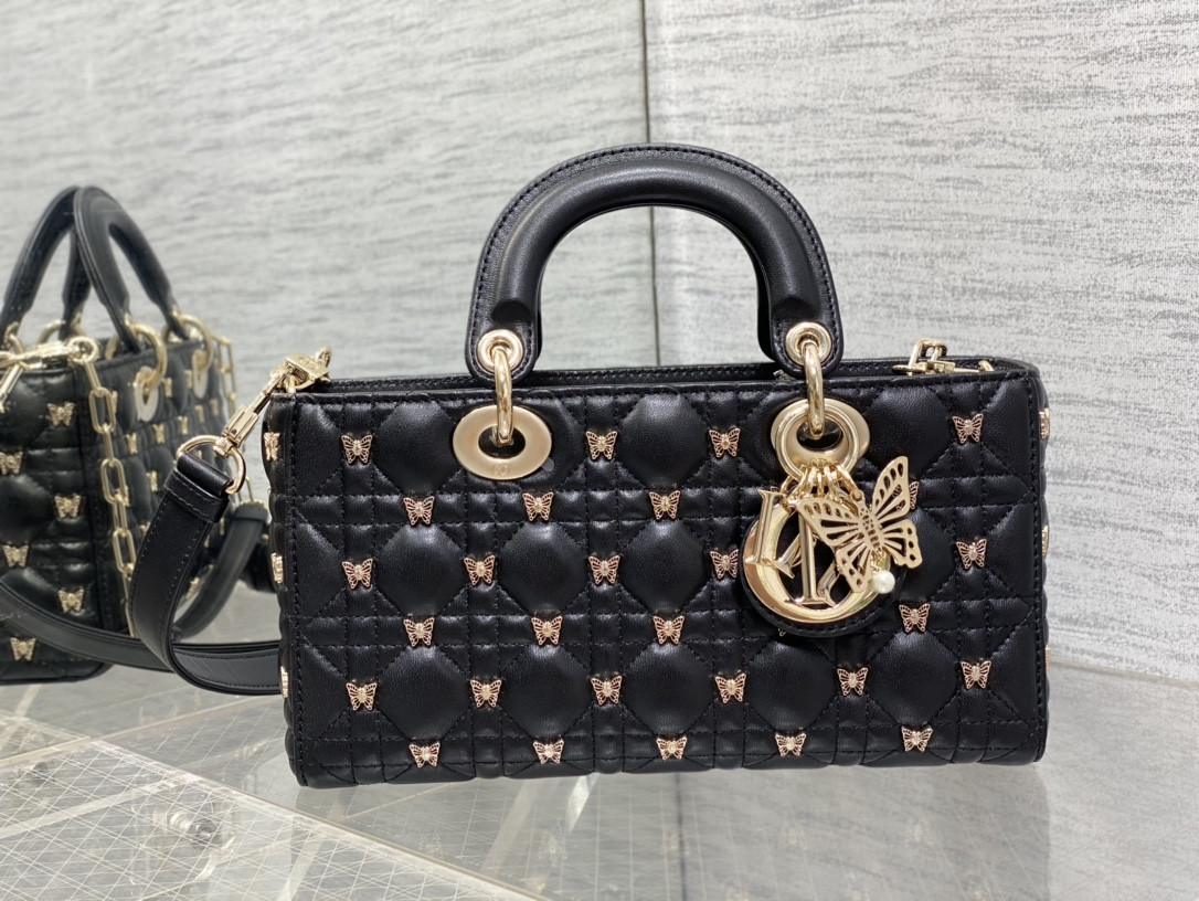 D10r MEDIUM LADY D-JOY BAG Black with Butterfly Studs