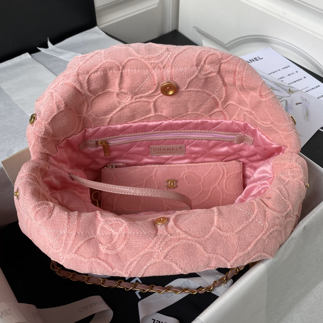 Ch**el 22 SMALL HANDBAG velvet PINK 13.7×14.4×2.7 in