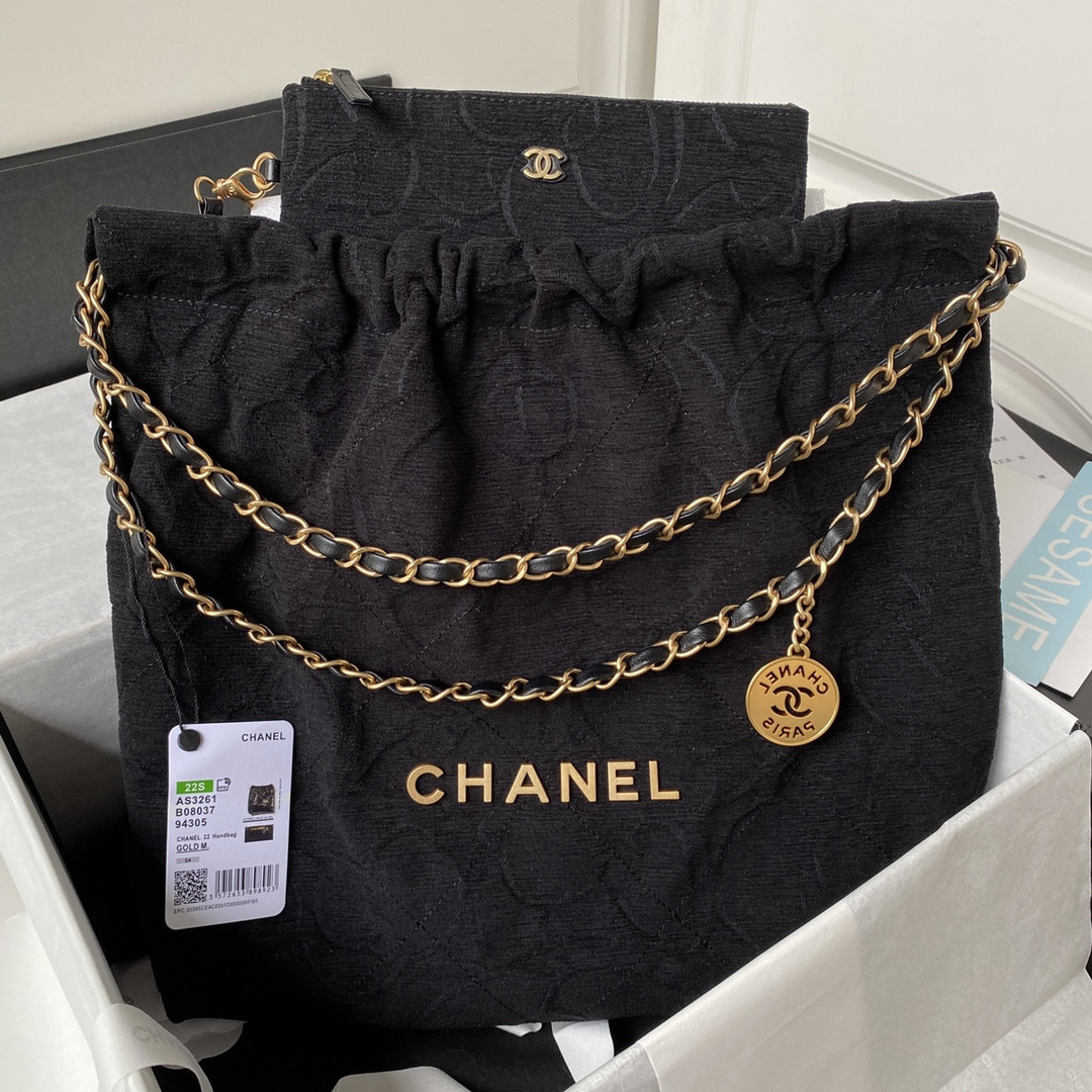 Ch**el 22 HANDBAG velvet black 15.2×16.4×3.1 in