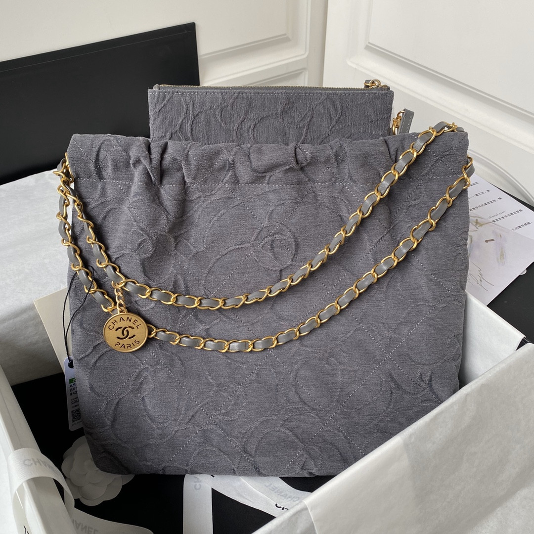 Ch**el 22 SMALL HANDBAG velvet GREY 13.7×14.4×2.7 in
