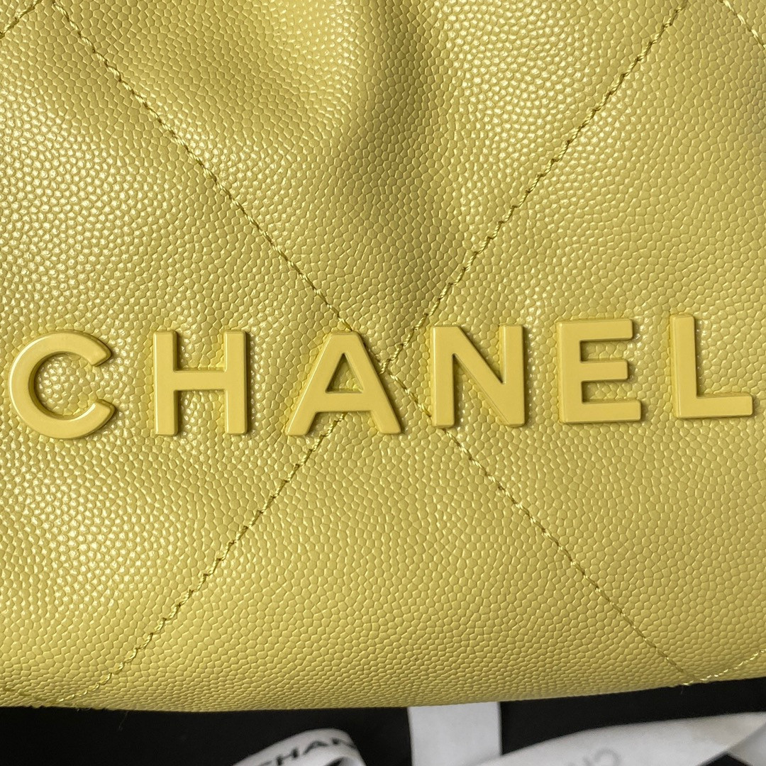 Ch**el 22 MINI HANDBAG GRAINED LEATHER YELLOW 7.8 × 7.4 × 2.3 in