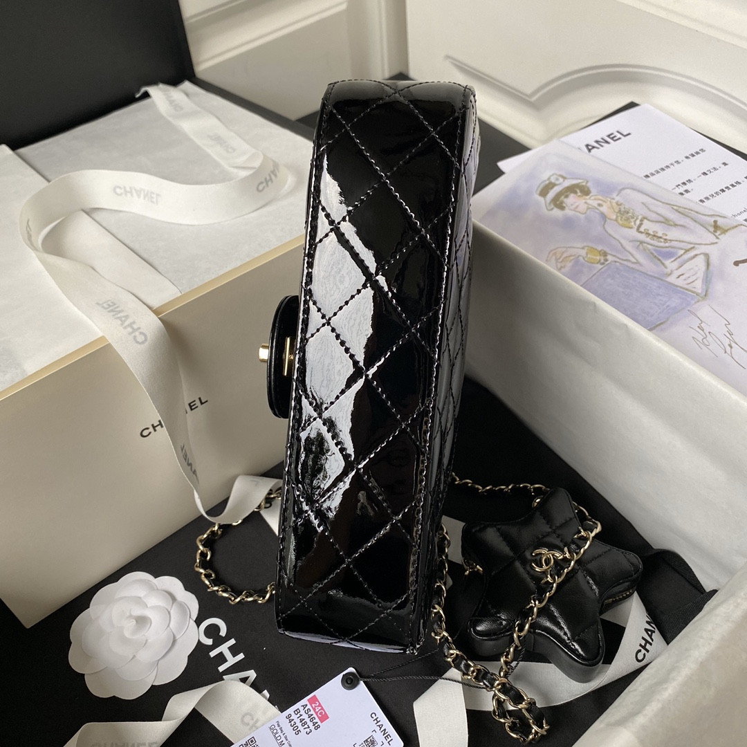 Ch**el FLAP BAG & STAR COIN PURSE BLACK 15.5×24×7.5cm