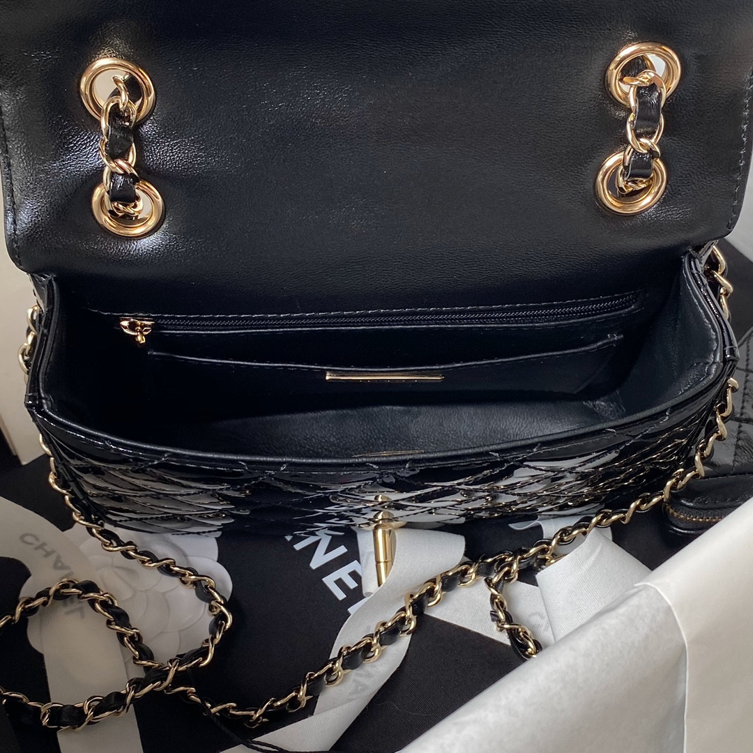 Ch**el MINI FLAP BAG & STAR COIN PURSE BLACK  5.9 × 7.8 × 2.5 in