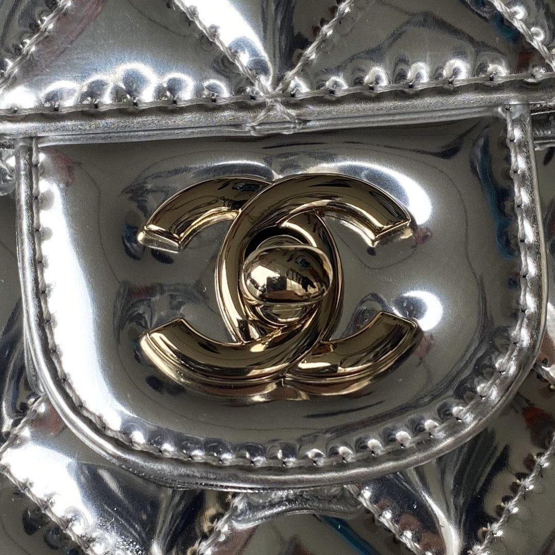 Ch**el FLAP BAG & STAR COIN PURSE SILVER 12.5×19×5cm