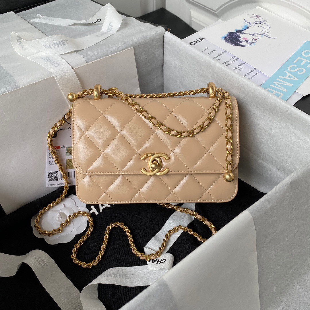 Ch**el MINI FLAP BAG Apricot 12×19×8cm
