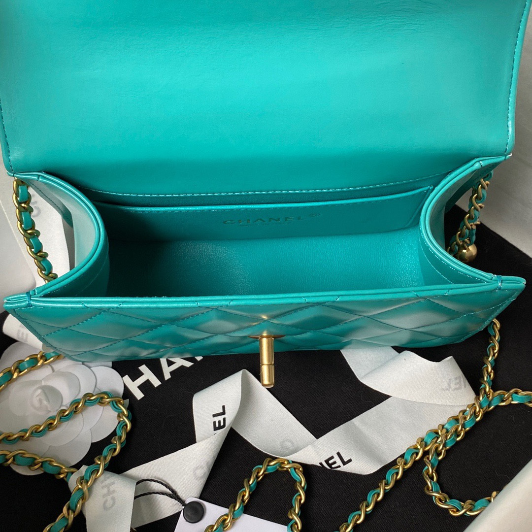 Ch**el MINI FLAP BAG BLUE 12×19×8cm