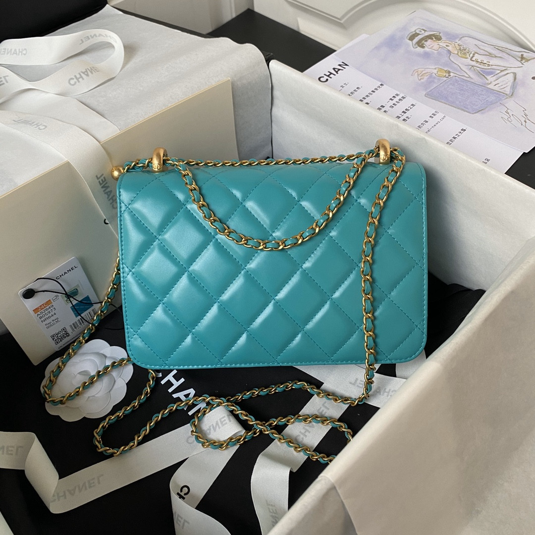 Ch**el FLAP BAG BLUE 22×14.5×8cm
