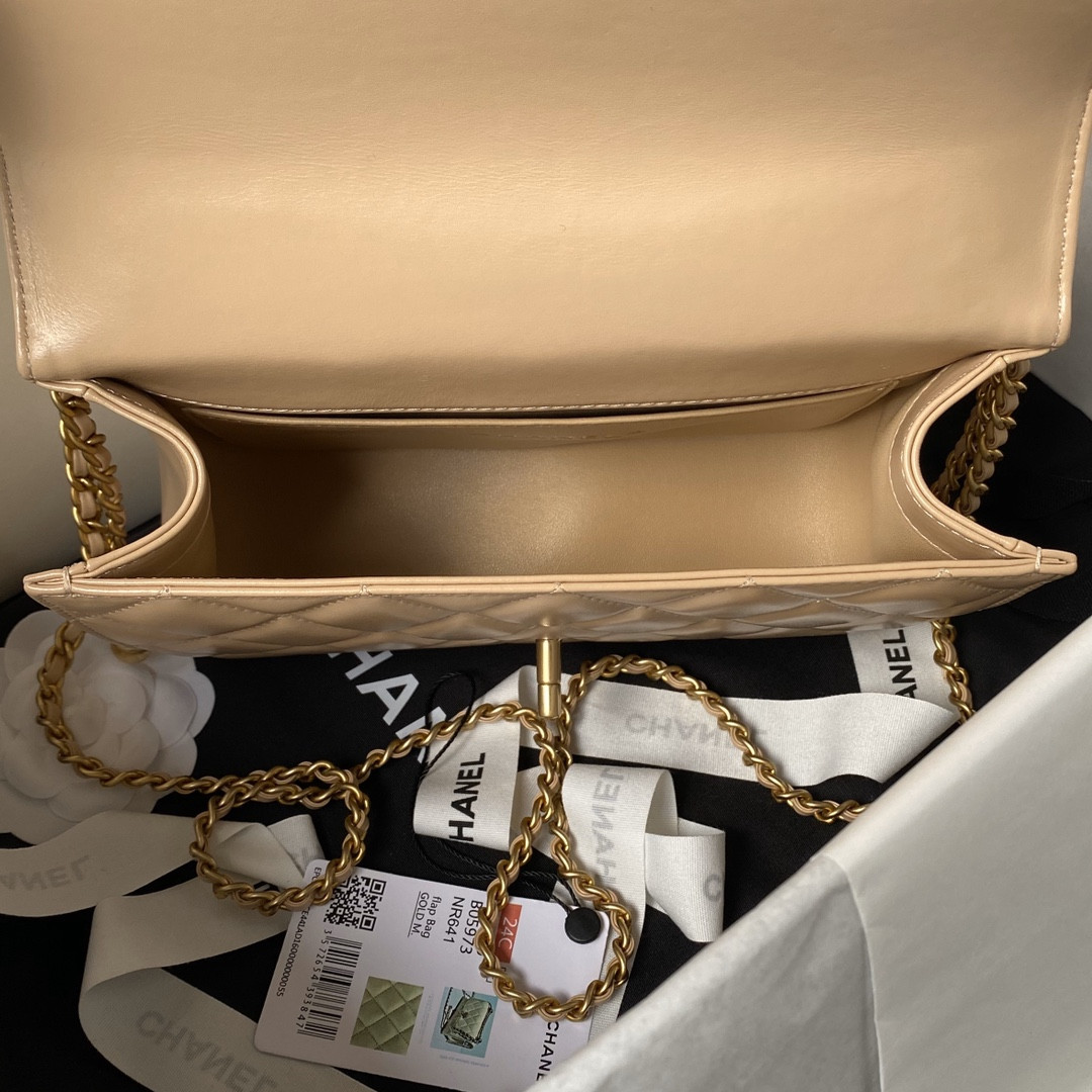 Ch**el FLAP BAG Apricot 22×14.5×8cm